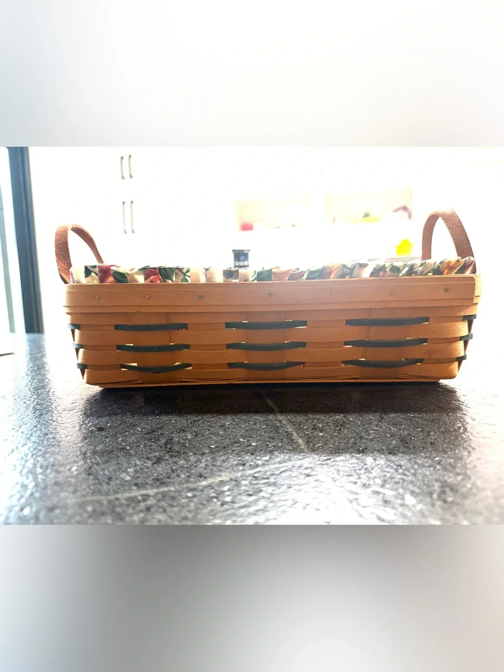 Longaberger Double Handle Rectangle Basket with Floral Liner 2000